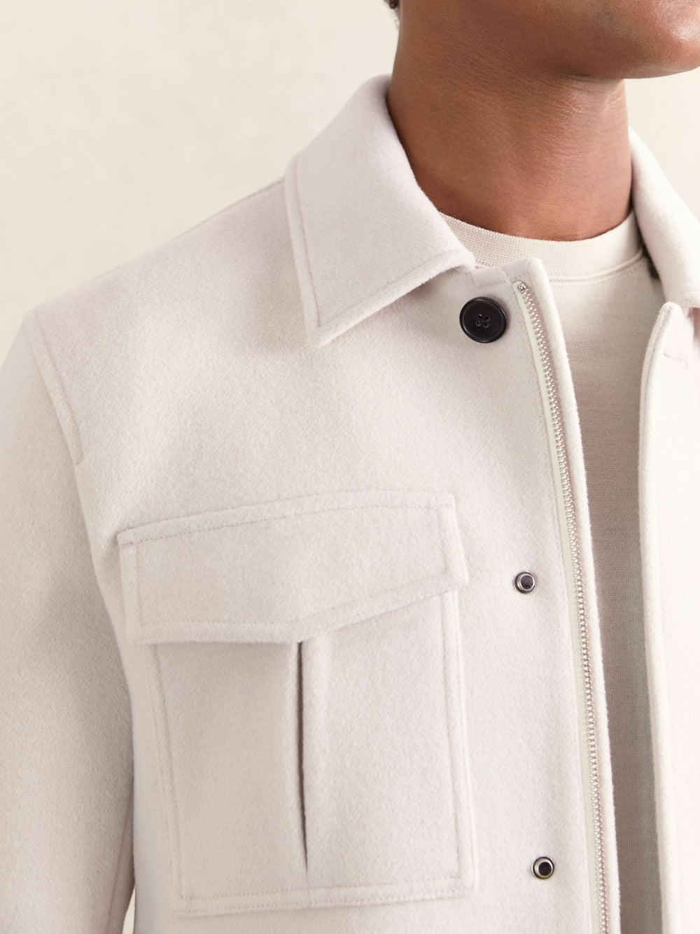 Reiss | Wool Blend Twin Pocket Zipped Jacket in Ivory