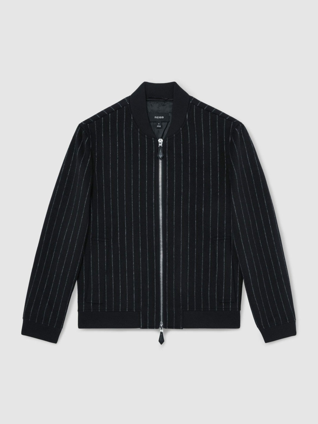 Reiss | Wool-Blend Chalk-Stripe Bomber Jacket in Navy