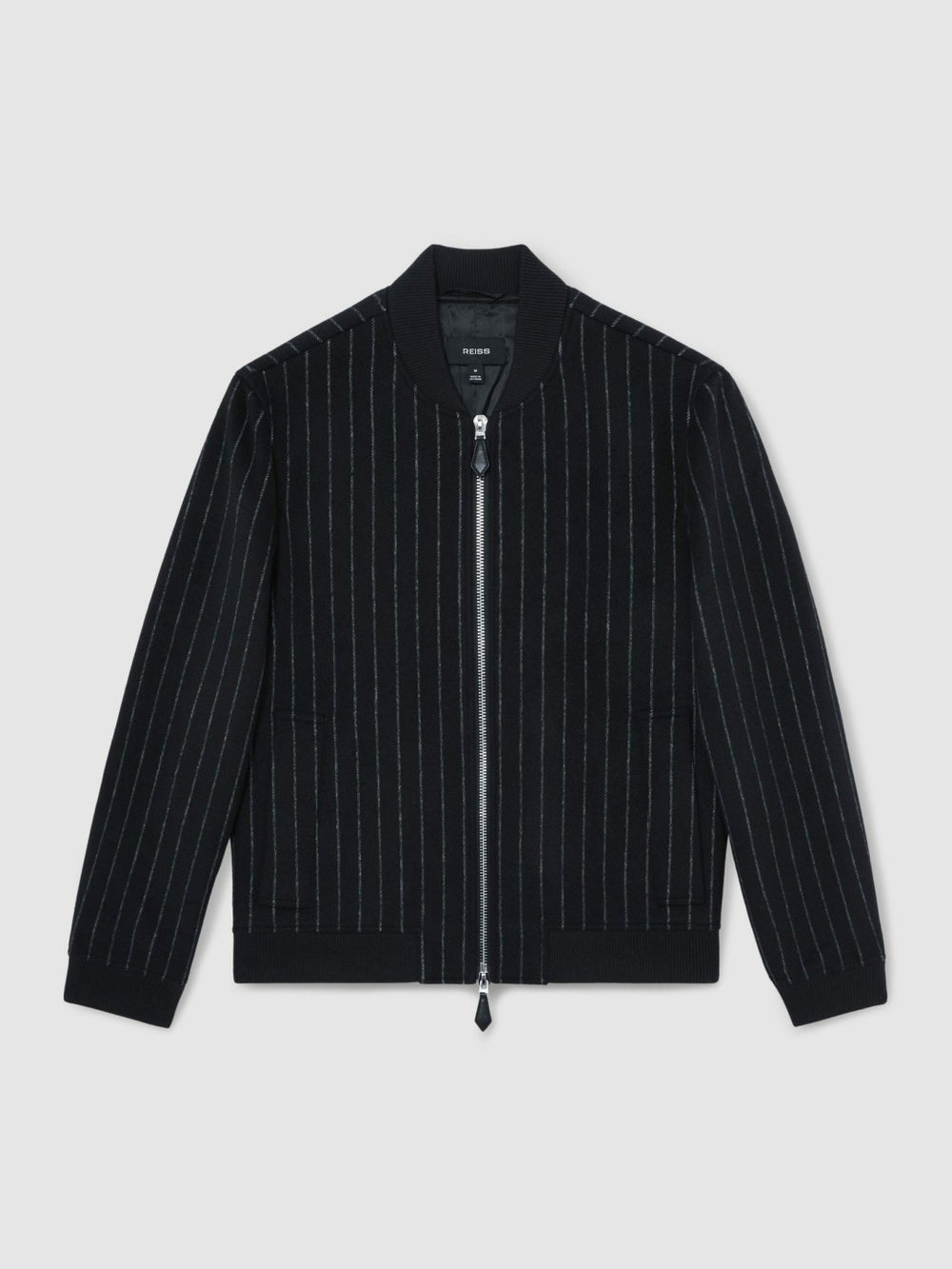 Reiss | Wool-Blend Chalk-Stripe Bomber Jacket in Navy
