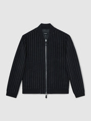 Reiss | Wool-Blend Chalk-Stripe Bomber Jacket in Navy
