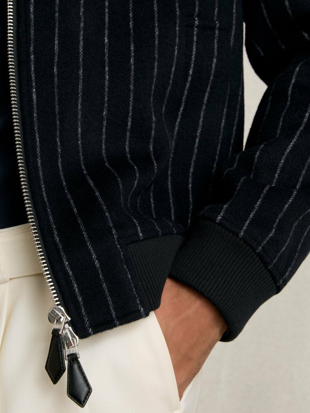 Reiss | Wool-Blend Chalk-Stripe Bomber Jacket in Navy
