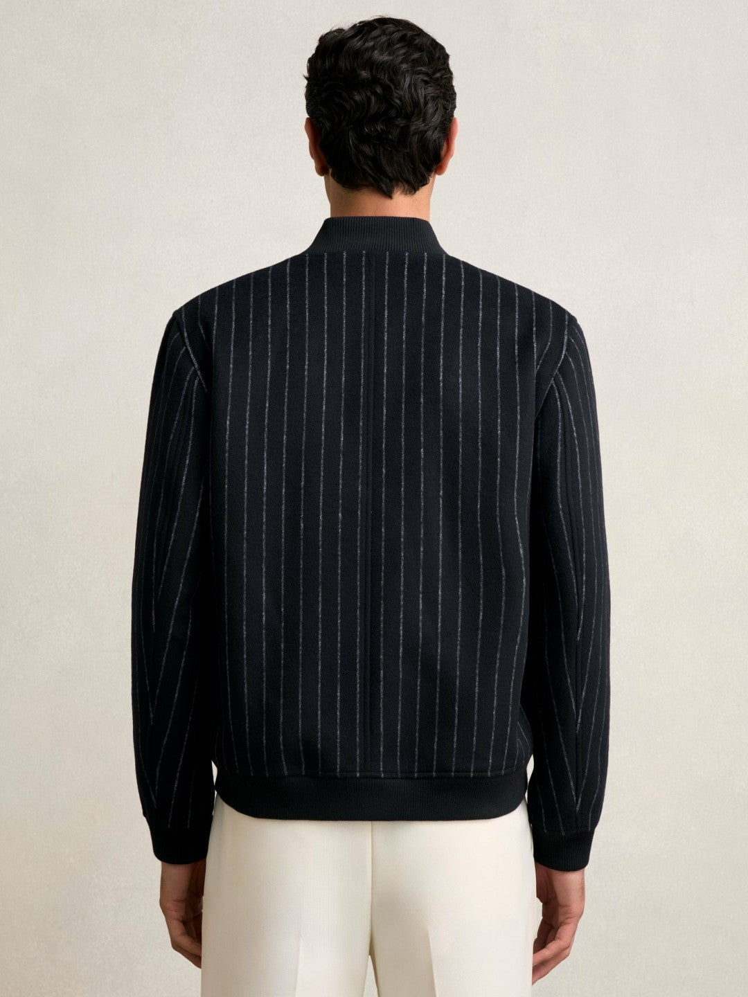 Reiss | Wool-Blend Chalk-Stripe Bomber Jacket in Navy