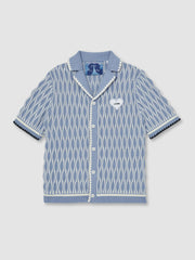 Reiss | Tom Daley Wave-Knit Shirt in Soft Blue/White