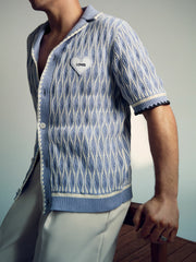 Reiss | Tom Daley Wave-Knit Shirt in Soft Blue/White