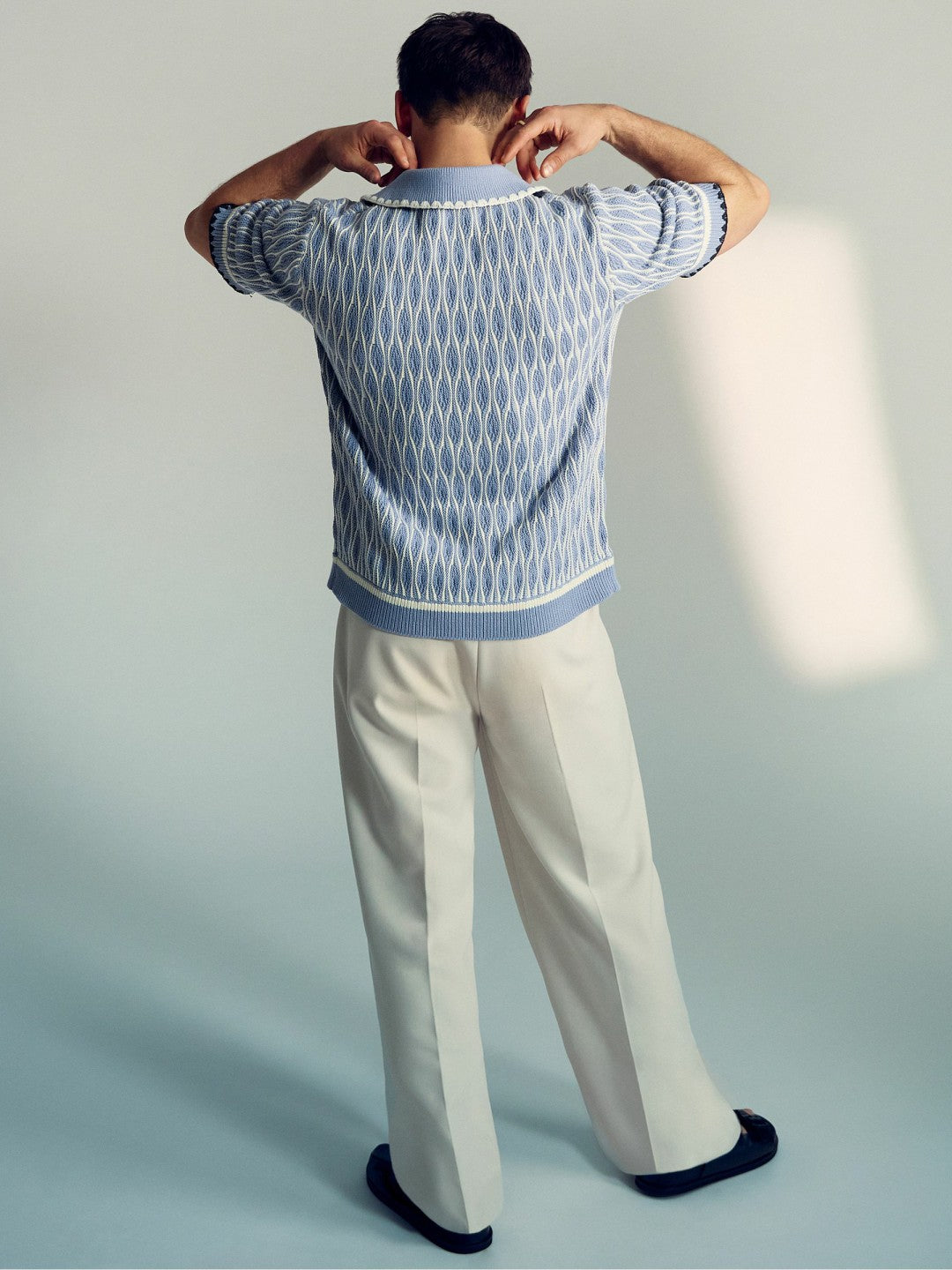 Reiss | Tom Daley Wave-Knit Shirt in Soft Blue/White