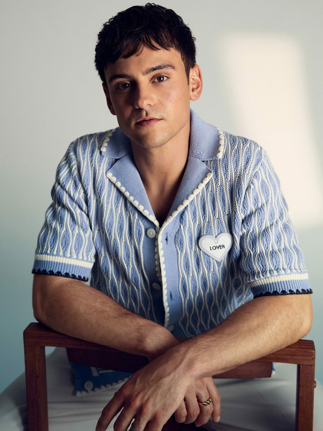 Reiss | Tom Daley Wave-Knit Shirt in Soft Blue/White