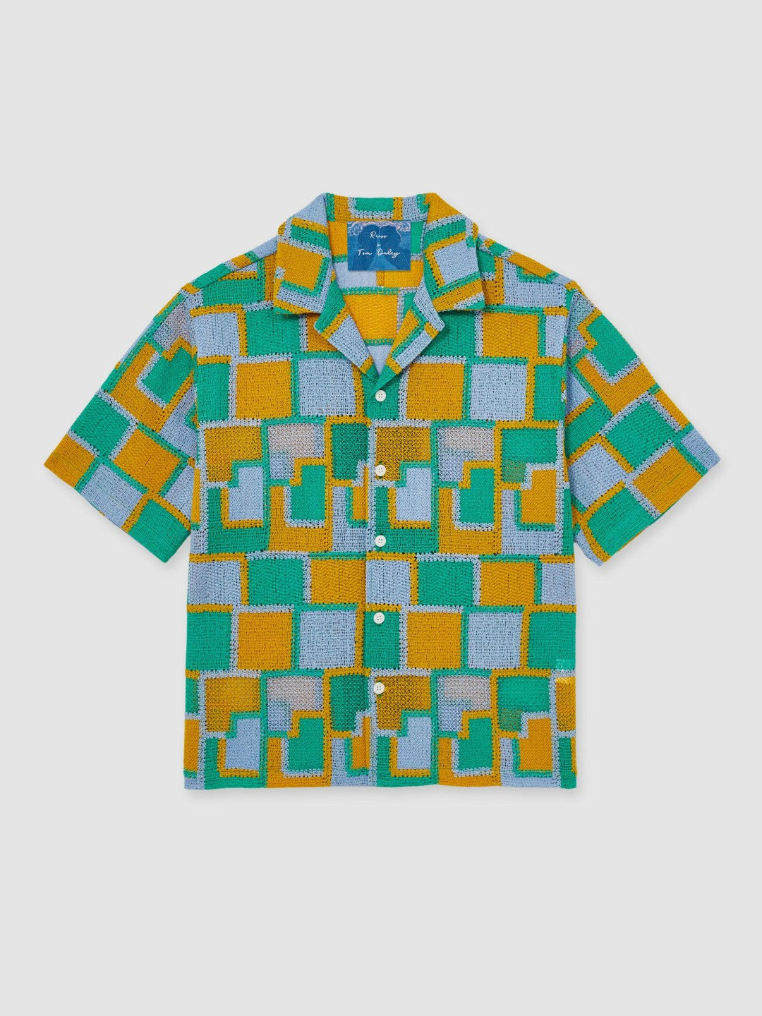 Reiss | | Tom Daley Tile Crochet Shirt in Yellow/Green/Blue Multi