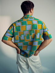 Reiss | | Tom Daley Tile Crochet Shirt in Yellow/Green/Blue Multi