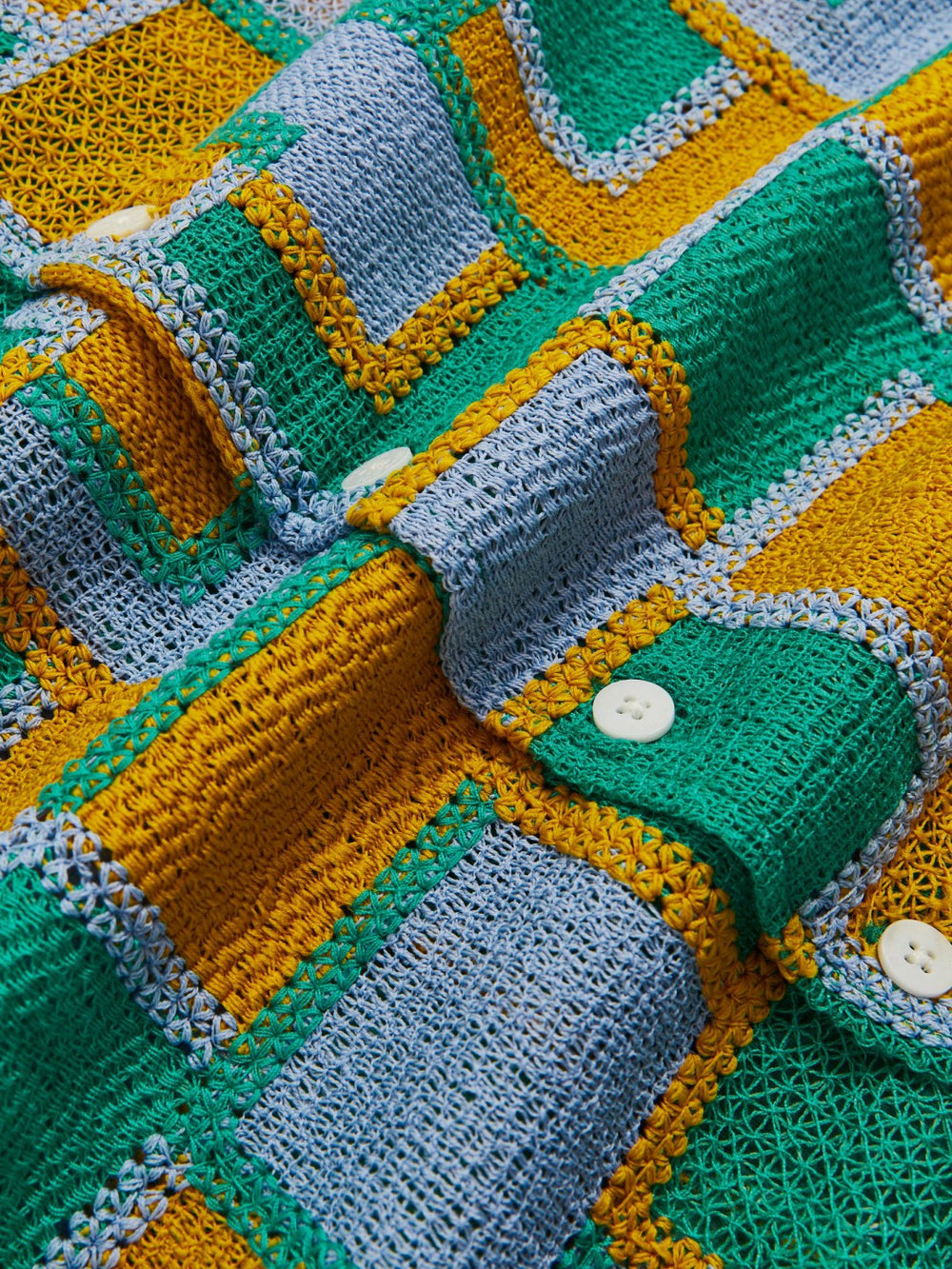 Reiss | | Tom Daley Tile Crochet Shirt in Yellow/Green/Blue Multi