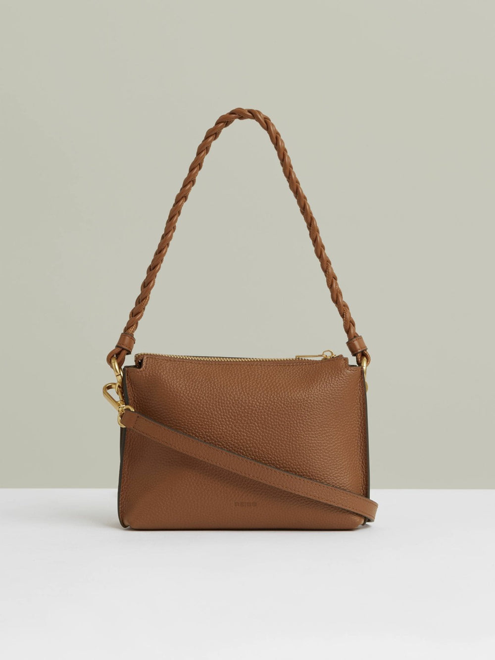 Reiss | Suede Plaited-Strap Cross-Body Bag in Tan