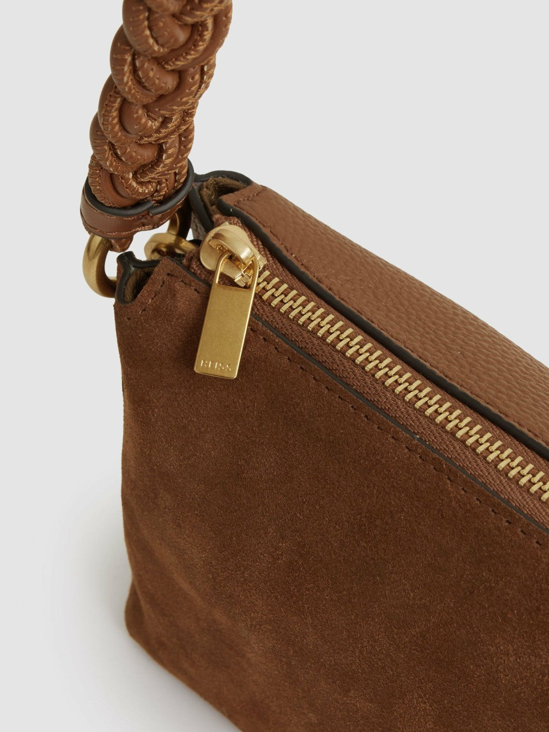 Reiss | Suede Plaited-Strap Cross-Body Bag in Tan