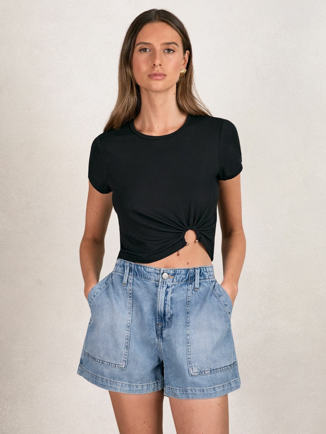 Reiss | Good American Denim Shorts With Linen in Indigo Blue