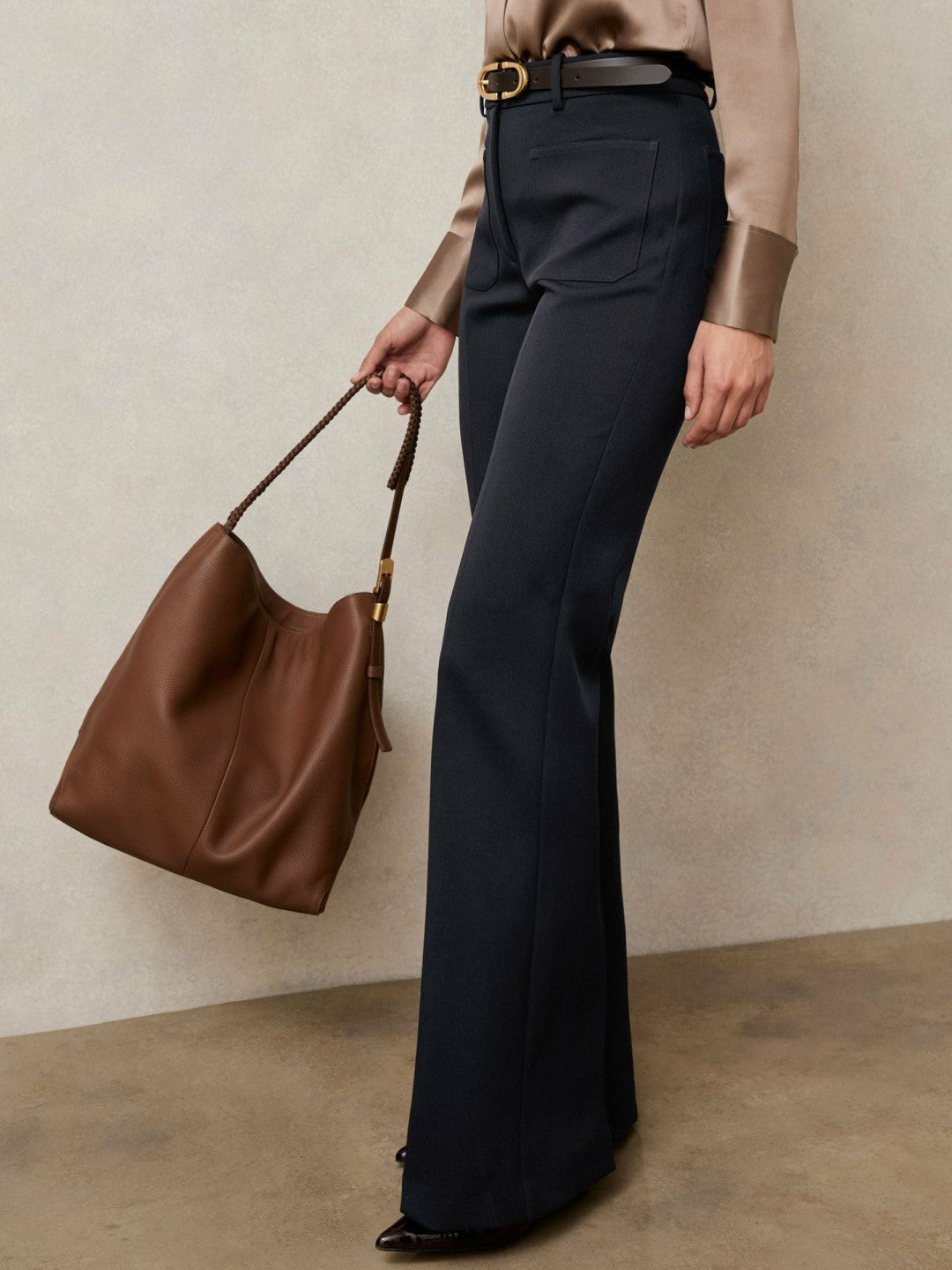 Reiss | Twill Patch-Pocket Flared Trousers in Navy
