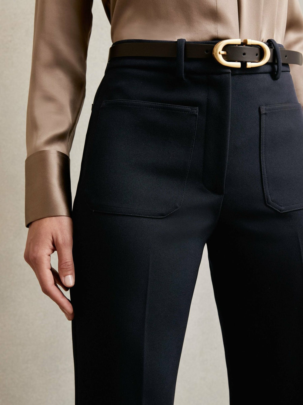 Reiss | Twill Patch-Pocket Flared Trousers in Navy