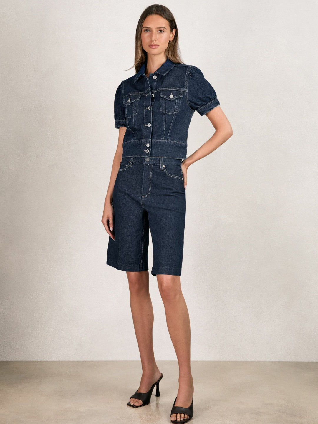 Reiss | Paige Denim Bermuda Shorts in Navy