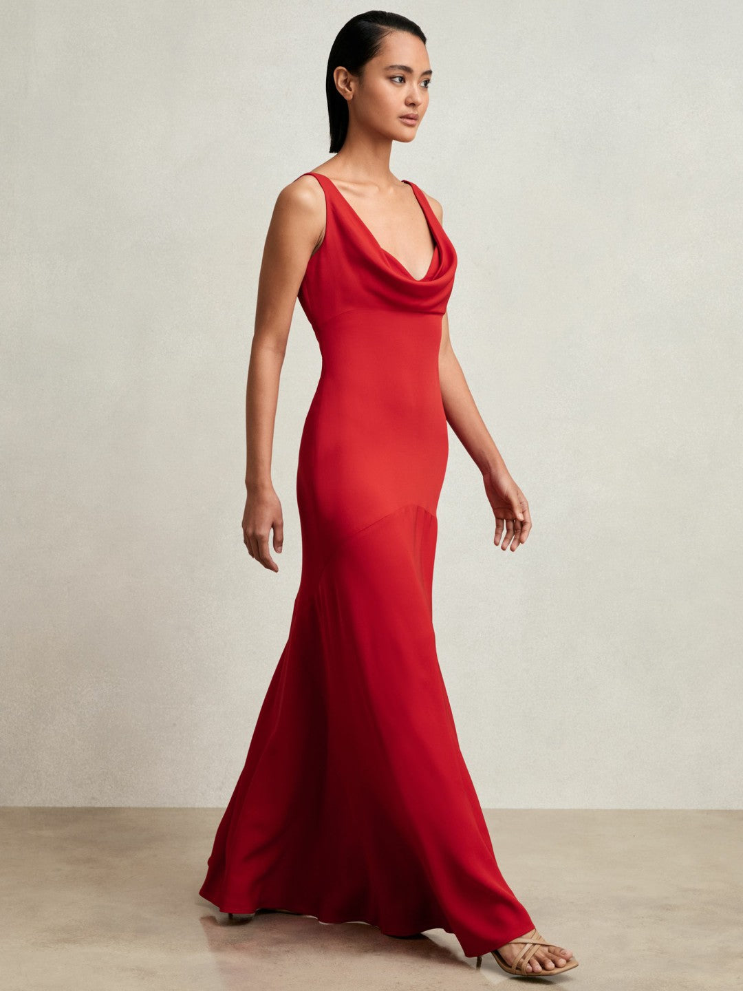 Reiss | Cowl-Neck Sleeveless Maxi Dress in Red