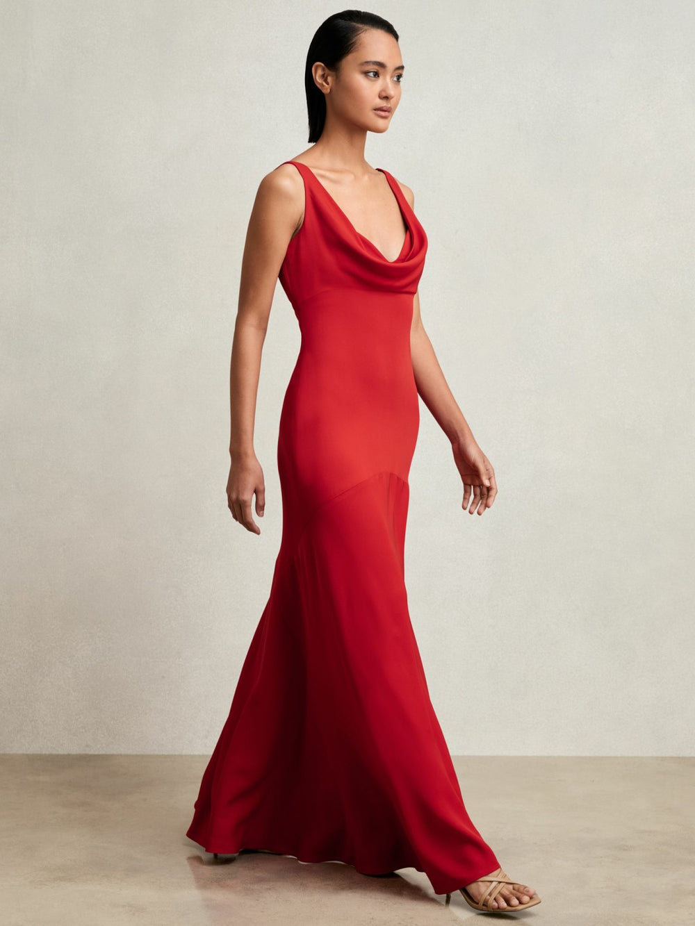 Reiss | Cowl-Neck Sleeveless Maxi Dress in Red