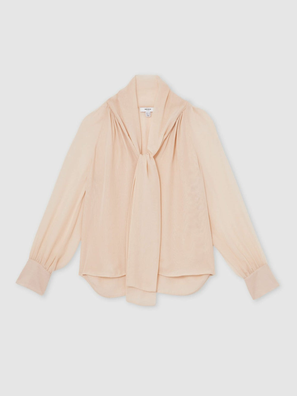 Reiss | Silk Blend Chiffon Tie-Neck Blouse in Pale Pink