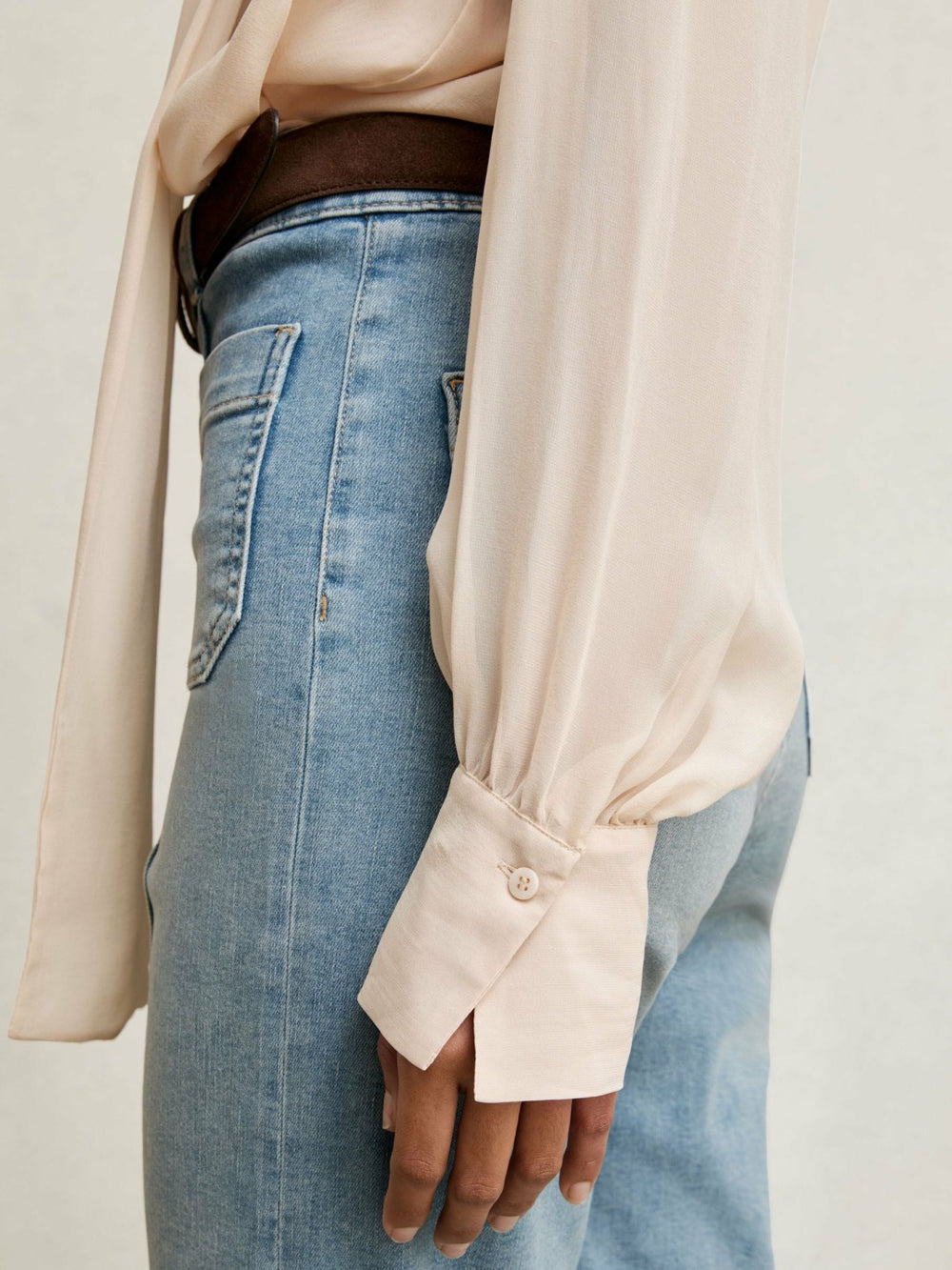 Reiss | Silk Blend Chiffon Tie-Neck Blouse in Pale Pink