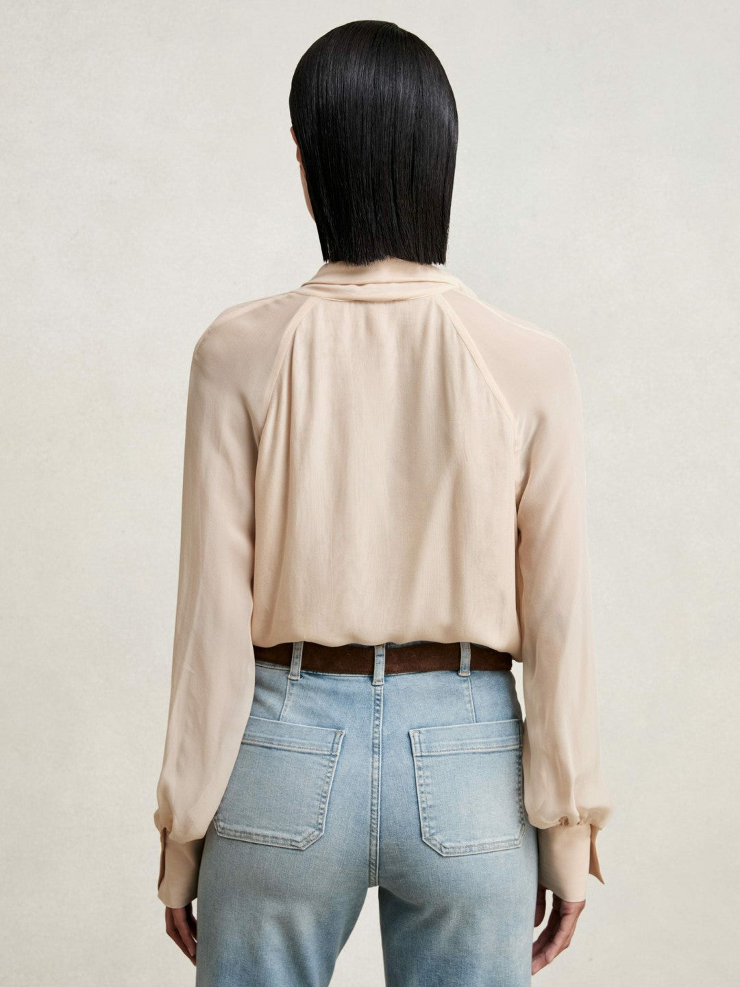 Reiss | Silk Blend Chiffon Tie-Neck Blouse in Pale Pink