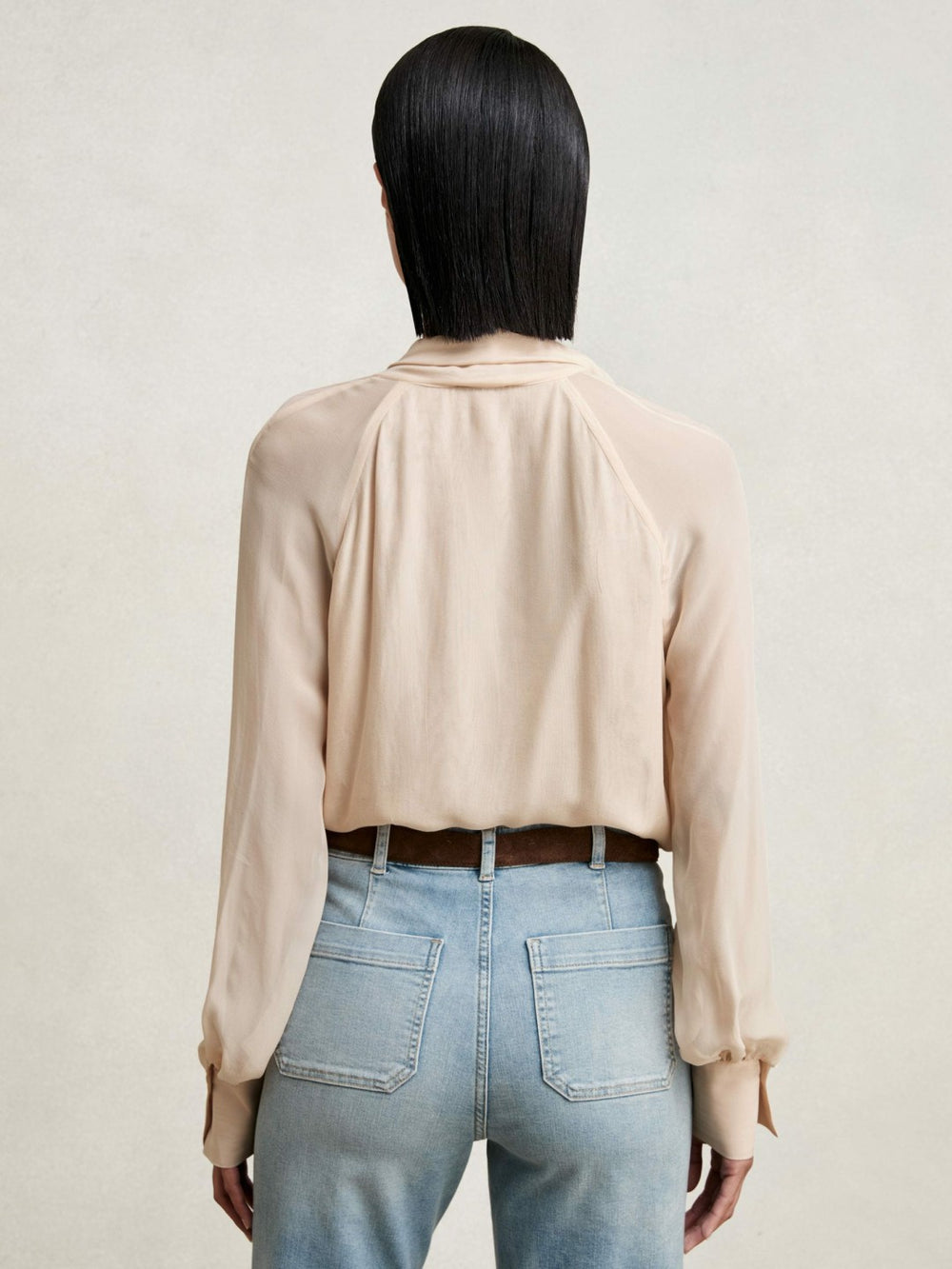 Reiss | Silk Blend Chiffon Tie-Neck Blouse in Pale Pink
