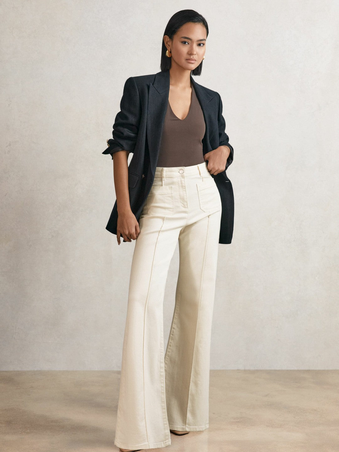 Reiss | Petite Patch-Pocket Flared Jeans in Ecru