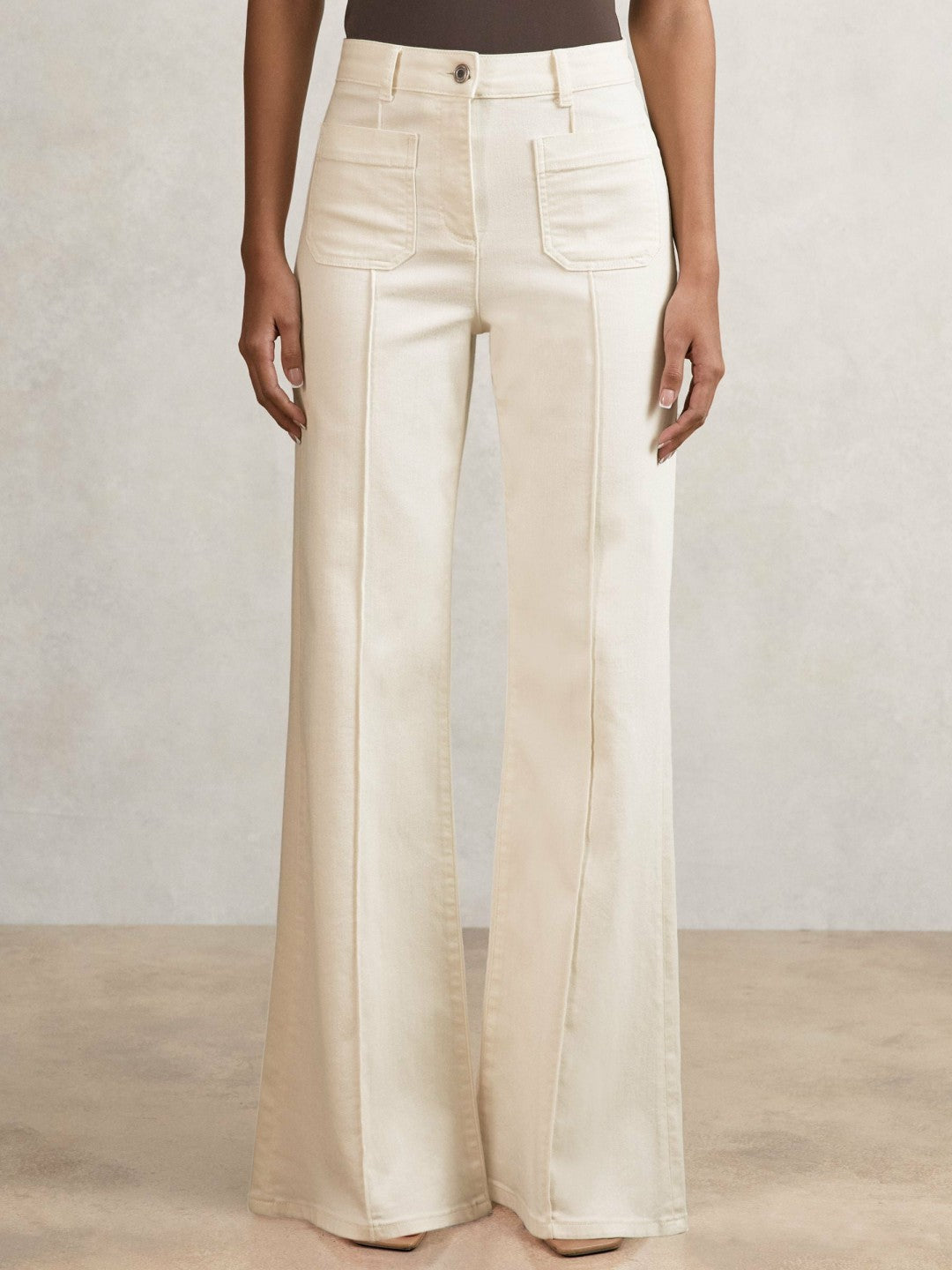 Reiss | Petite Patch-Pocket Flared Jeans in Ecru