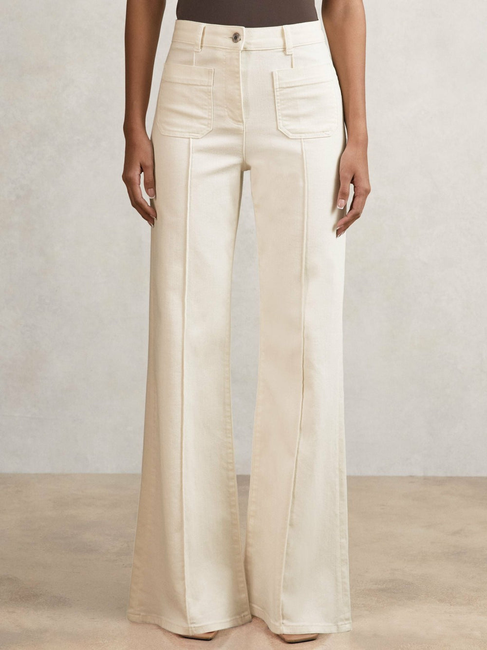 Reiss | Petite Patch-Pocket Flared Jeans in Ecru
