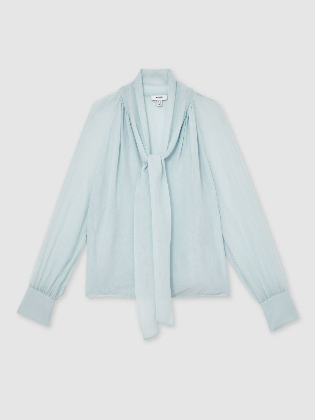 Reiss | Silk Blend Chiffon Tie-Neck Blouse in Pale Blue