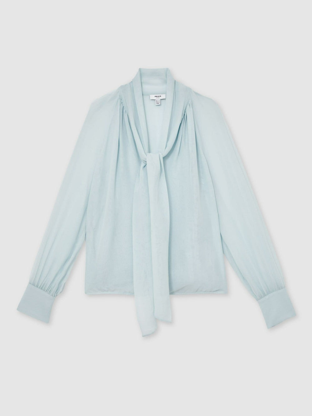 Reiss | Silk Blend Chiffon Tie-Neck Blouse in Pale Blue