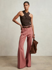 Reiss | Twill Patch-Pocket Flared Trousers in Pink