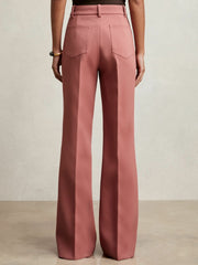 Reiss | Petite Twill Patch-Pocket Flared Trousers in Pink
