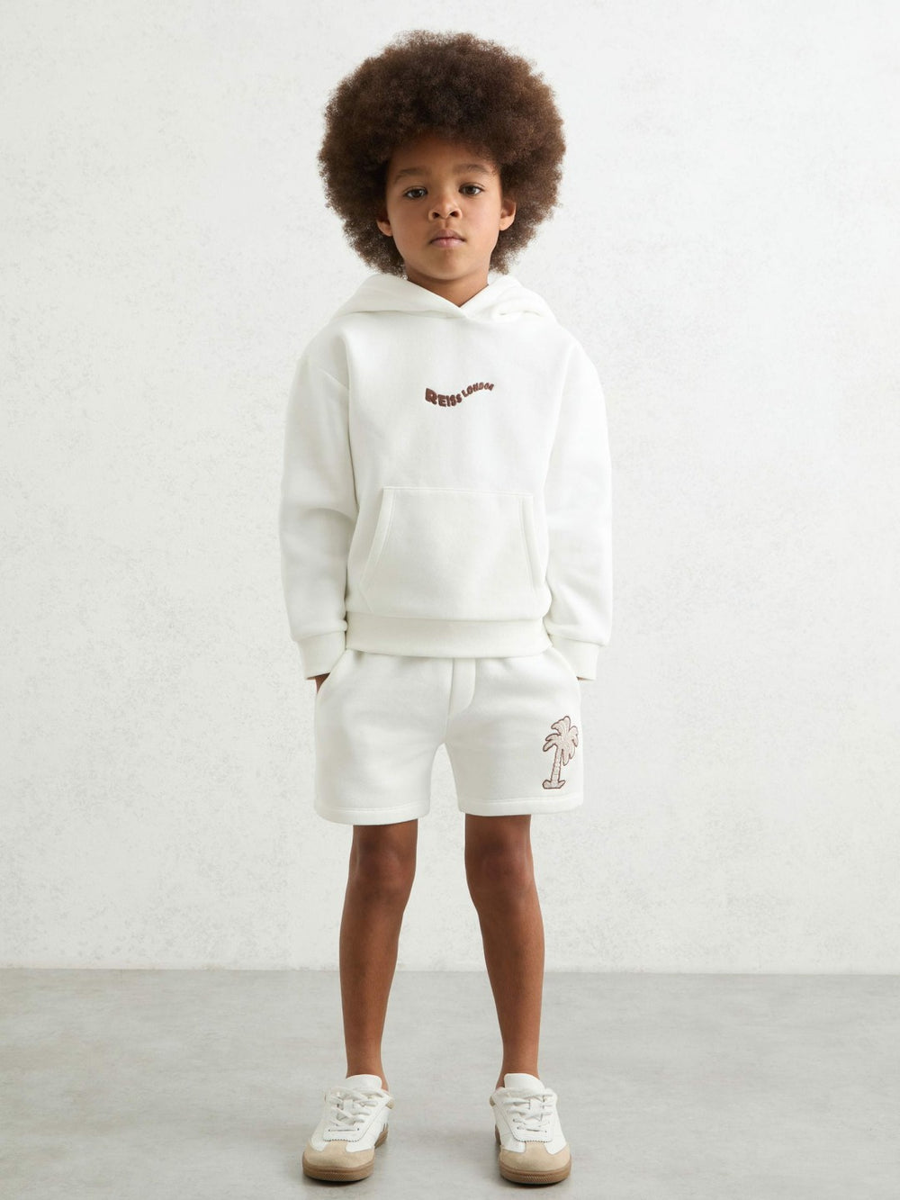 Reiss | 13-14 yrs Cotton Blend Palm Embroidered Shorts in Off White