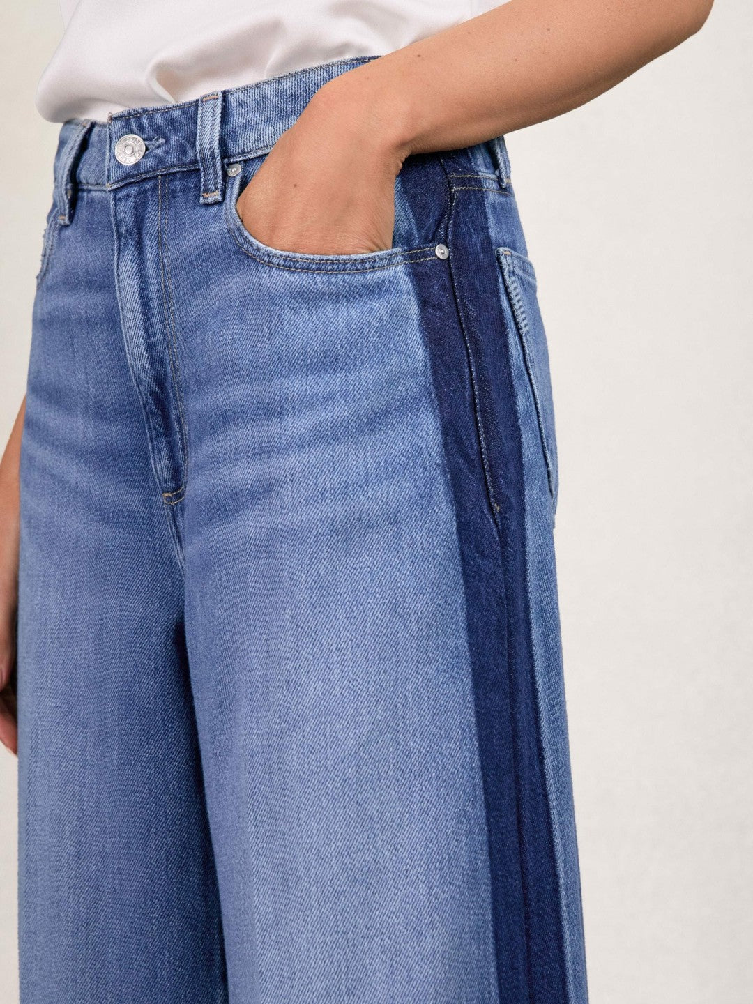 Reiss | Paige Side Stripe Wide Leg Jeans in Navy/Blue Stripe