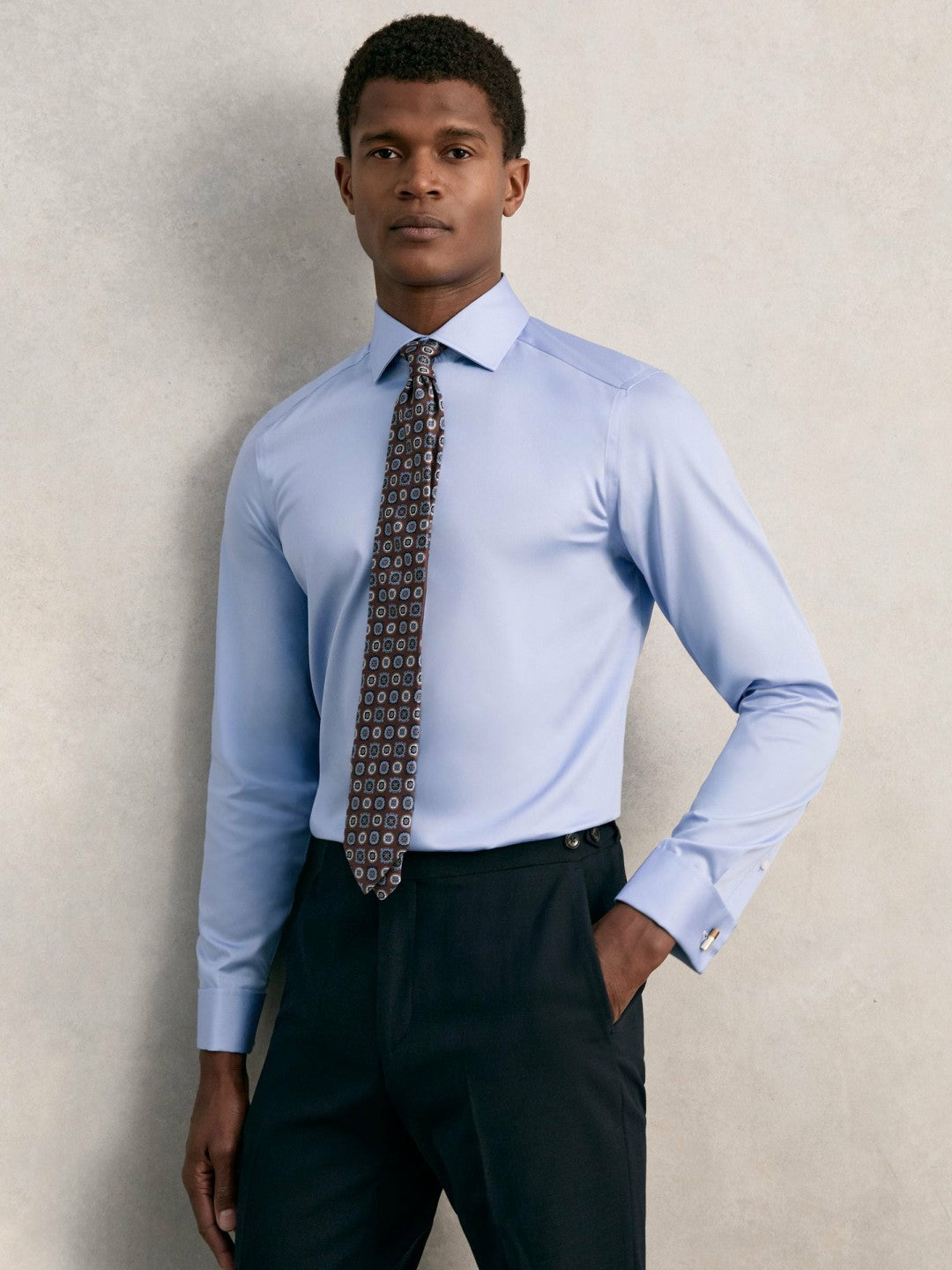 Reiss | Slim Fit Slim-Fit Cotton-Sateen Shirt in Mid Blue