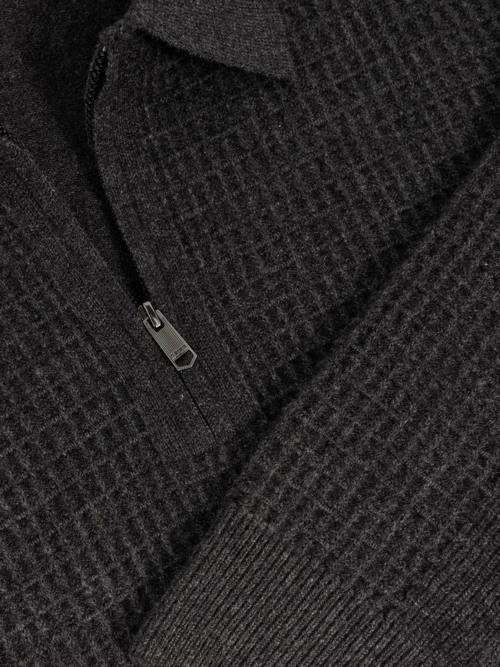 Reiss | Wool Waffle-Knit Half-Zip Polo Shirt in Charcoal Grey