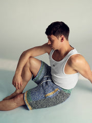 Reiss | | Tom Daley Crochet Panel Shorts in Yellow/Green/Blue Multi