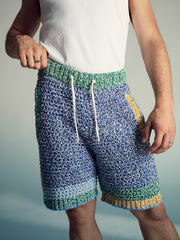 Reiss | | Tom Daley Crochet Panel Shorts in Yellow/Green/Blue Multi