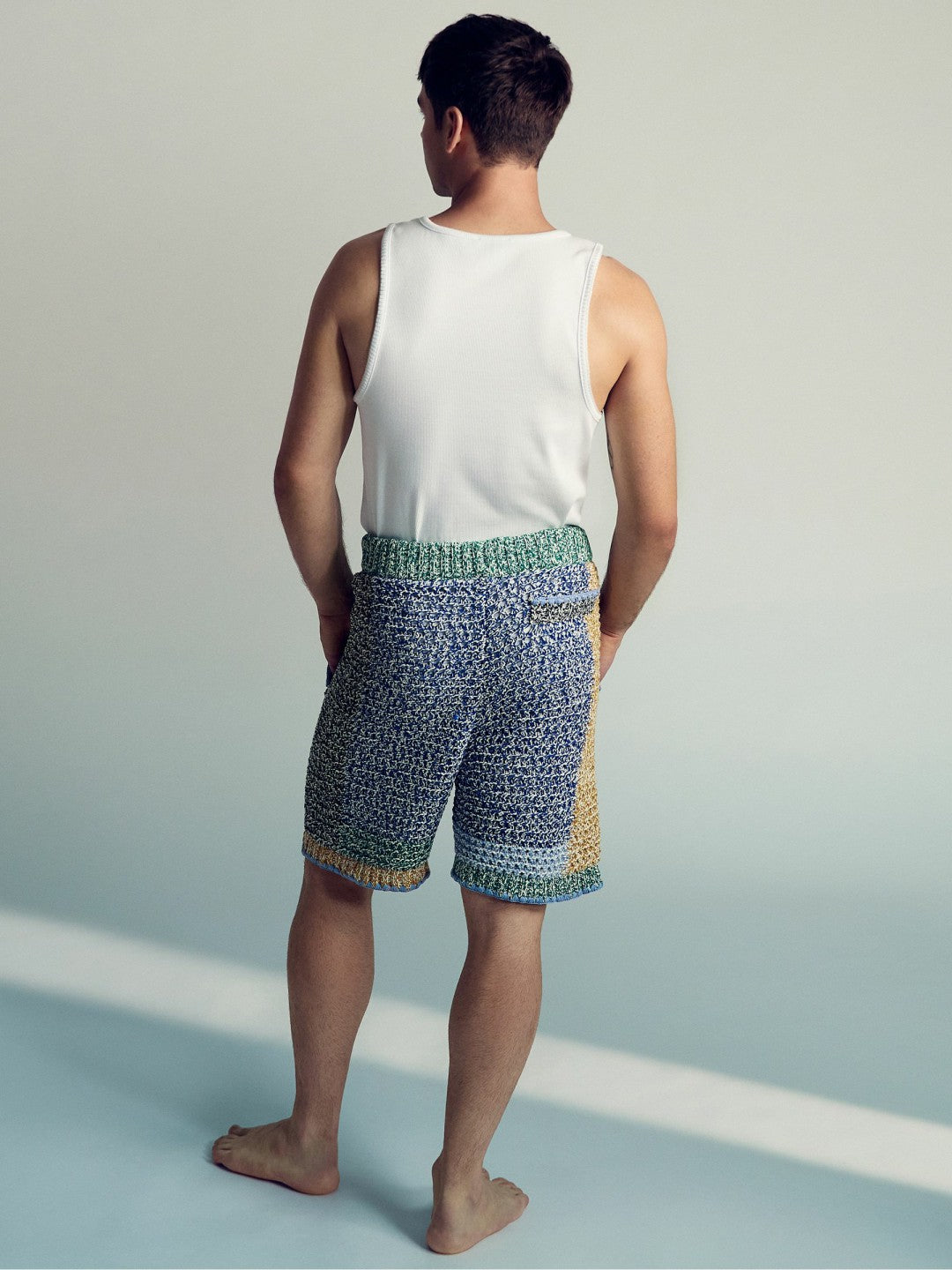 Reiss | | Tom Daley Crochet Panel Shorts in Yellow/Green/Blue Multi