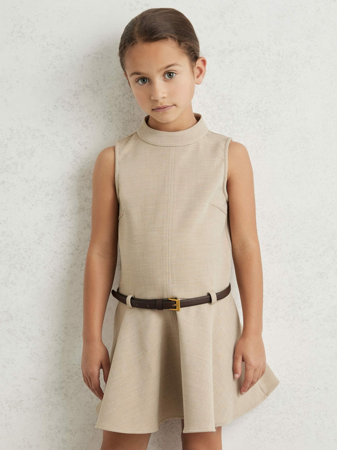 Reiss | 9-13 yrs Drop Waist Belted Sleeveless Dress in Neutral