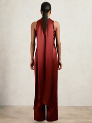 Reiss | Satin Cape-Sash Jumpsuit in Dark Red