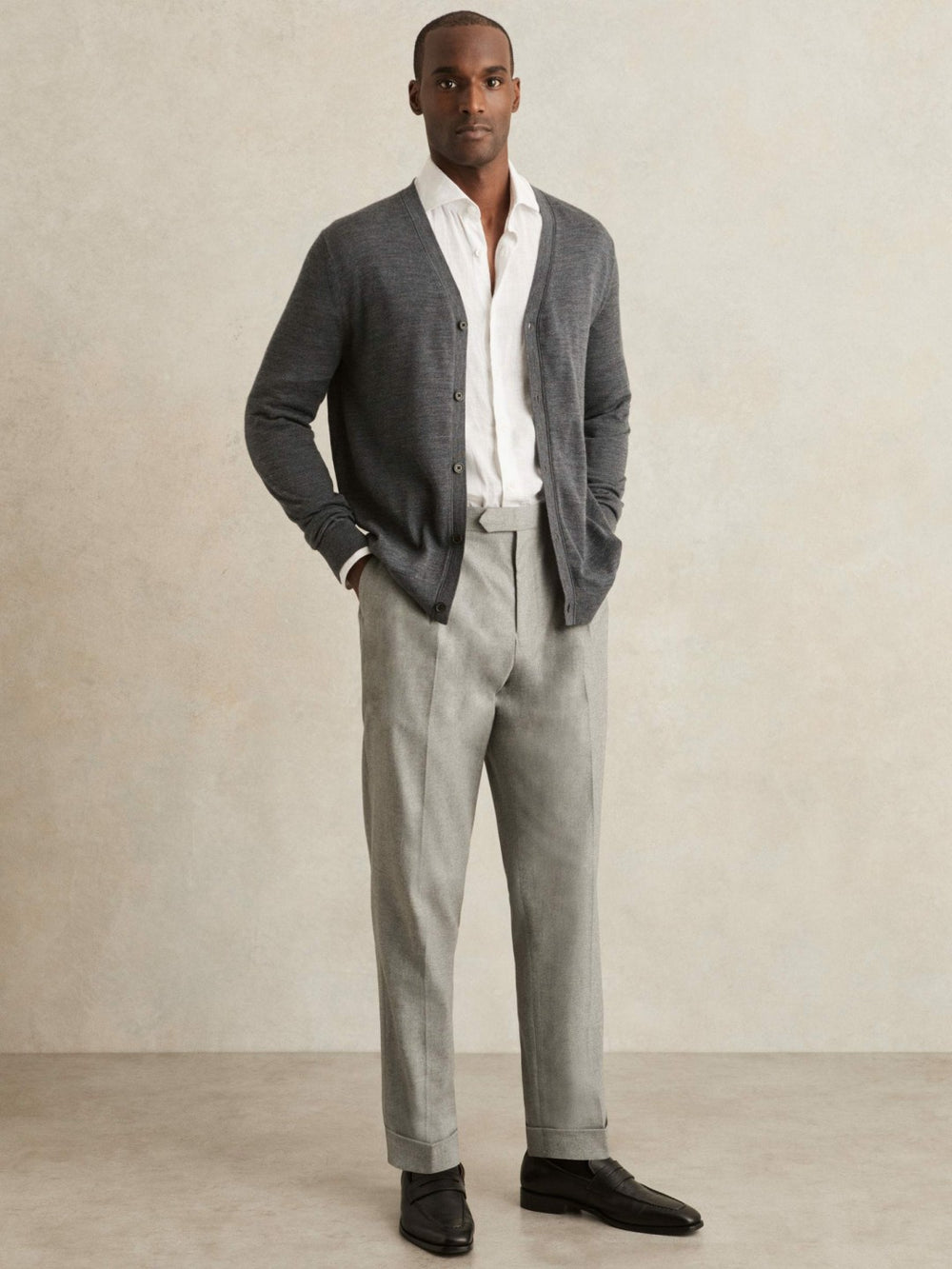 Reiss | Regular Fit Herringbone Trousers With Cotton in Grey