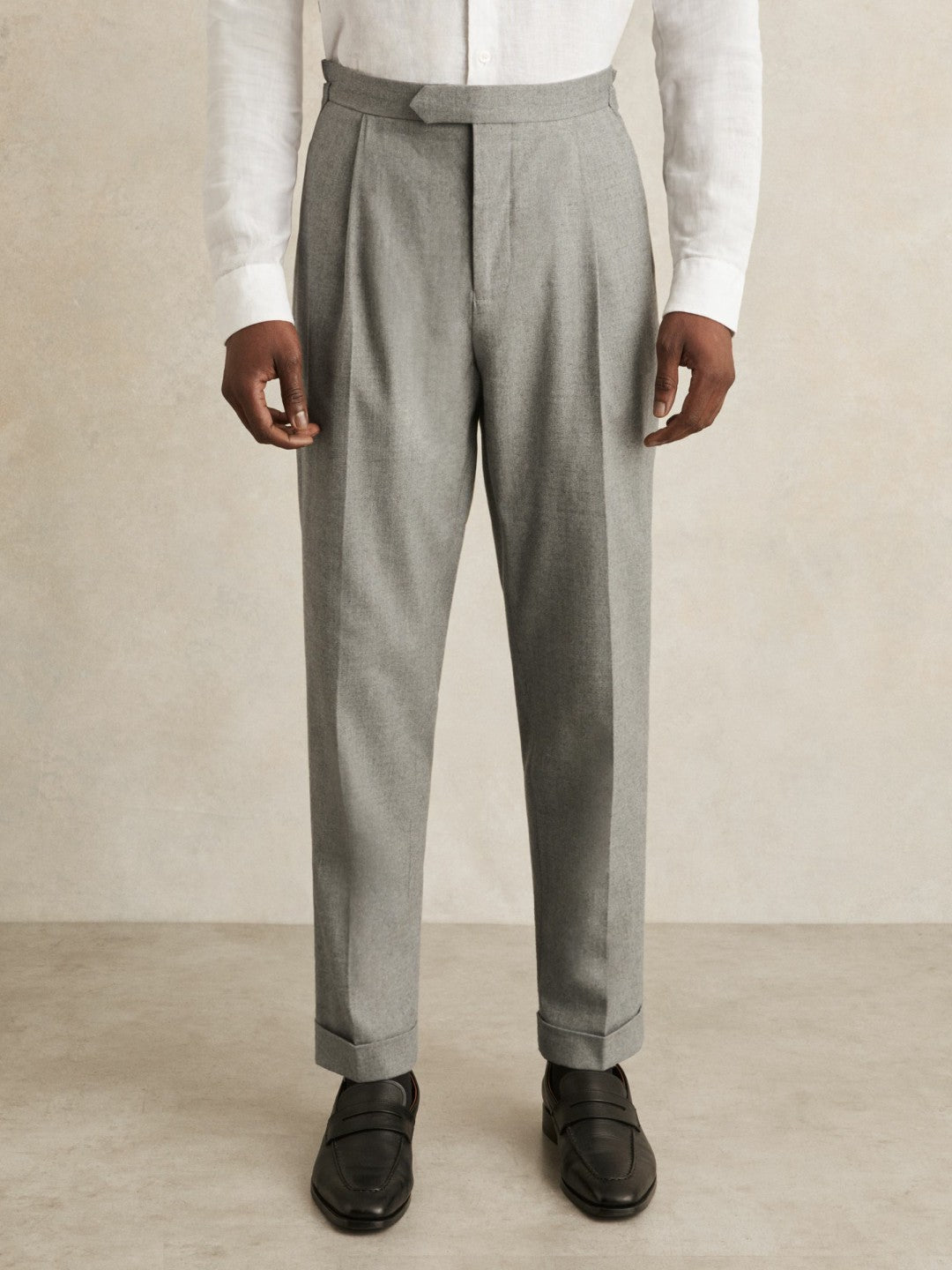 Reiss | Regular Fit Herringbone Trousers With Cotton in Grey