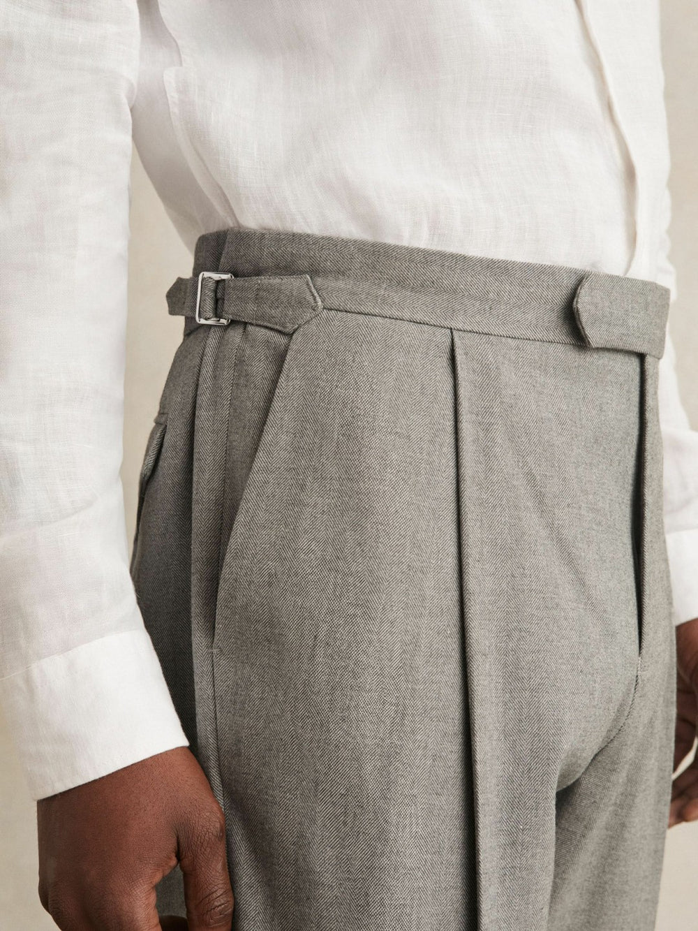 Reiss | Regular Fit Herringbone Trousers With Cotton in Grey