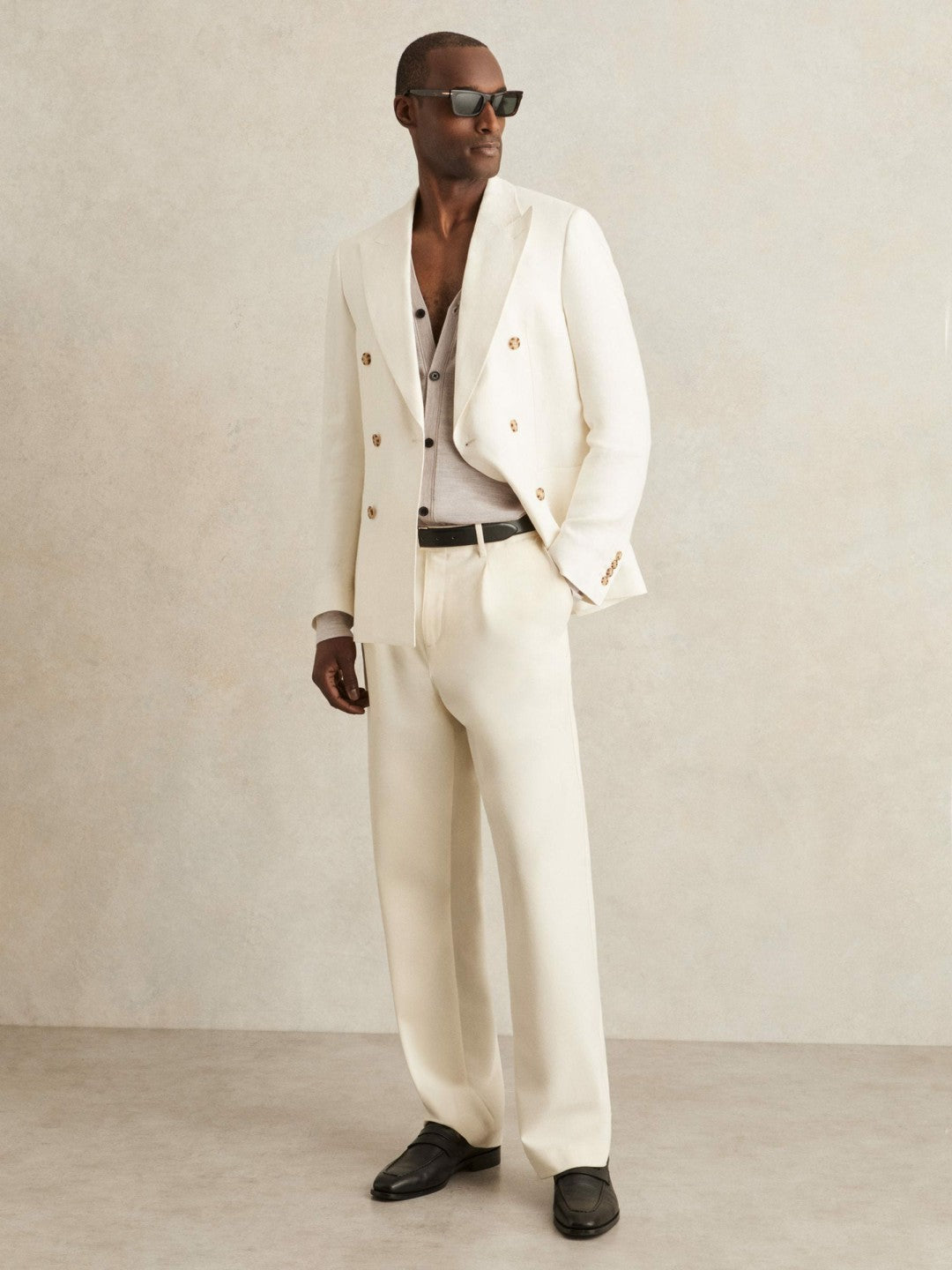 Reiss | Merino Wool Button-Through Cardigan in Wicker Brown Melange