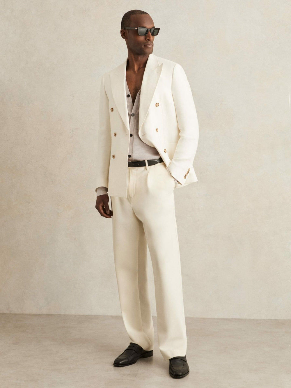 Reiss | Merino Wool Button-Through Cardigan in Wicker Brown Melange