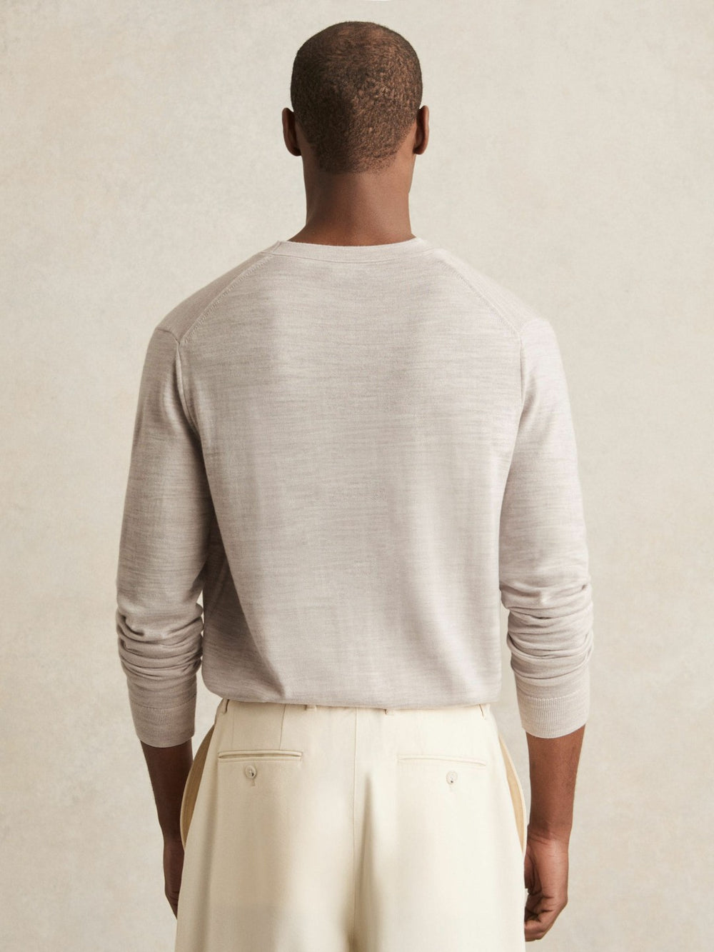 Reiss | Merino Wool Button-Through Cardigan in Wicker Brown Melange