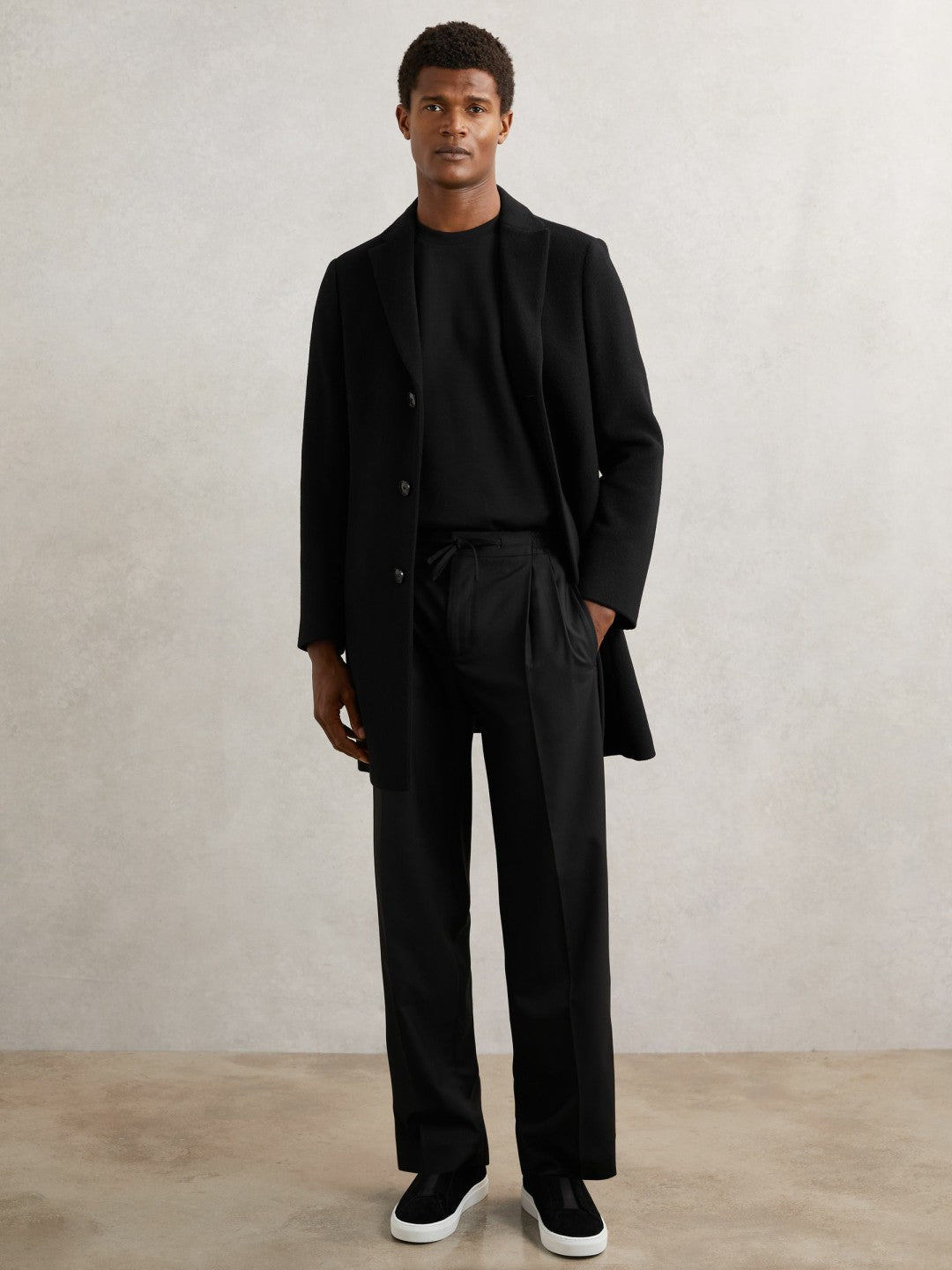Reiss | Relaxed-Fit Twill Drawstring Trousers in Black