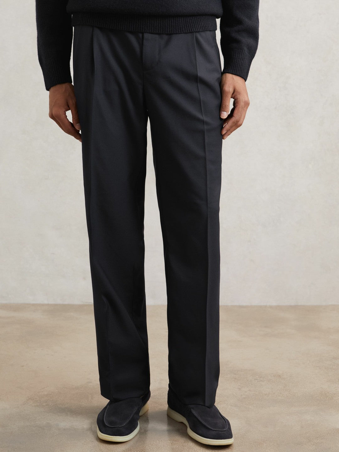 Reiss | Relaxed-Fit Twill Drawstring Trousers in Navy