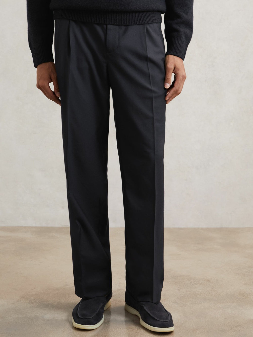 Reiss | Relaxed-Fit Twill Drawstring Trousers in Navy